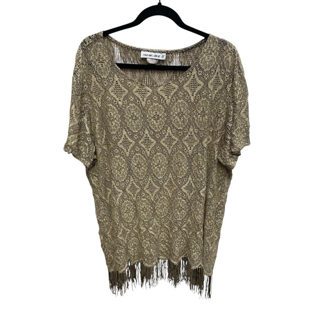 Sharade women’s fringed tunic top gold plus size 20w crochet knit lace